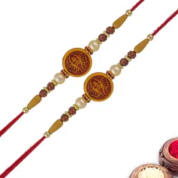MEIRA JEWELLERY Set Of 2 Saffron Ganesha Designer Rakhis With Greeting Card & Roli Chawal-7