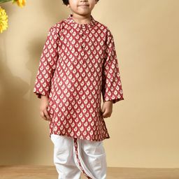 MoMaa Boys Floral Printed Regular Pure Cotton Kurta With Dhoti Pants-image-36
