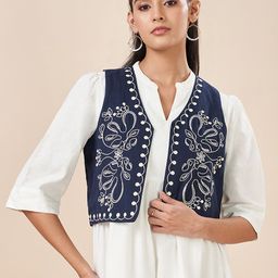 AKKRITI BY PANTALOONS Women Crop Tailored Jacket with Embroidered-20
