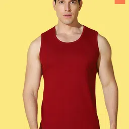 WOOSTRO Pack Of 2 Printed Combed Cotton Gym Vests -VWS26(98 ORANGE)(PLAIN MAROON)-image-84