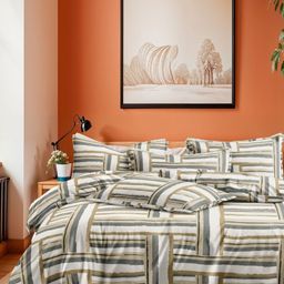 Eleganta Grey & White Abstract Printed 350 TC Fitted Queen Bedsheet Set 1.52 m x 1.98 m-image-22