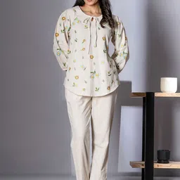Readiprint Embroidered Tie up Neck Tunic With Trousers-picture-40