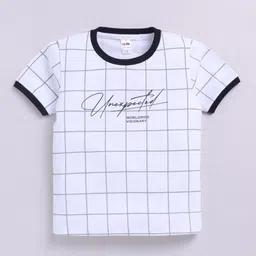 LITTLE NINJA Boys Checked Round Neck Cotton T-shirt-image-9