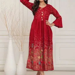 JAHIDA COMFORT WITH STYLE Women Floral Print Bell Sleeve A-Line Maxi Dress-image-84