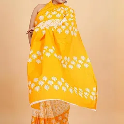 huuhambay Ethnic Motifs Voile Block Print Saree image 5
