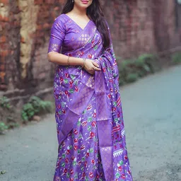 Mitera Kalamkari Zari Woven Printed Design Saree-20