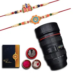 DeoDap Roli Chawal Coin Mug & Greeting Card Rakhi Gift Set-55