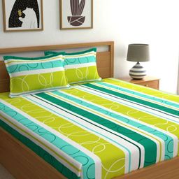 Dreamscape Green & Blue Abstract 144 TC Queen Bedsheet With 2 Pillow Covers-image-64