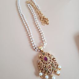 Anouk Gold-Plated Cubic Zirconia-Studded & Beaded Statement Antique Necklace-0