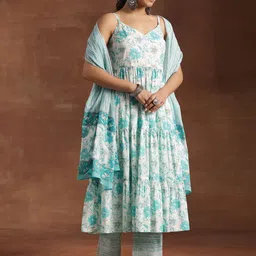 Libas Women Floral Printed Panelled Pure Cotton Kurta with Trousers & With Dupatta-picture-6