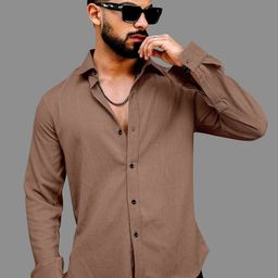 VORTEX Men Original Fit Textured Spread Collar Casual Shirt-image-60