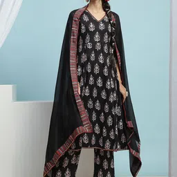 Khushal K Women Floral Embroidered Regular Pure Cotton Kurta with Palazzos & With Dupatta-39