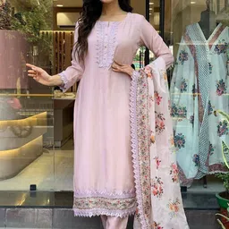 THE52 Women Ethnic Motifs Embroidered Cotton Kurta with Trousers & With Dupatta-23