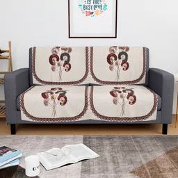Myntra Elegant Homes Cream-Coloured & Brown Printed Velvet 4 Piece Sofa Cover-16