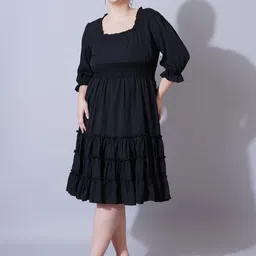 U&F Beyond Women Square Neck Cuffed Sleeve Fit & Flare Knee Length Dress-image-50