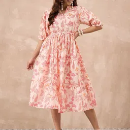 all about you Women Floral Print Fit and Flare Midi Dress-image-71