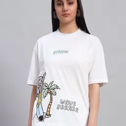 GRIFFEL Women Printed Drop-Shoulder Sleeves Ultralite T-shirt-image-53