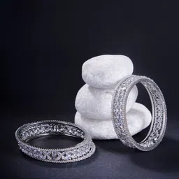 Opal Touch Set Of 6 Rhodium-Plated AD Studded Bangles-11