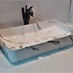 Designer Glossy Ceramic Table Top Wash Basin For Bathroom & Livingroom Decor | Rectangular Shaped (60x35x11 cm) Table Top Basin-image-56