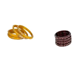 SOMIL Set of 8 Yellow Alloy Artificial Stones & Beads Bangles-image-82