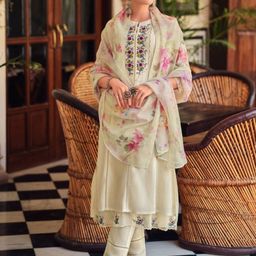 AUTUMN LANE Floral Embroidered Pure Cotton Kurta With Trousers & Dupatta-picture-46