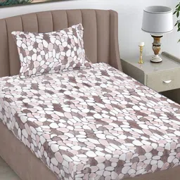 Myntra Elegant Homes Brown & White Single Bedsheet with 1 Pillow Covers-image-77