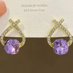 AKISON JEWELS Gold Plated Purple Stone Studded Studs Earrings-image-51