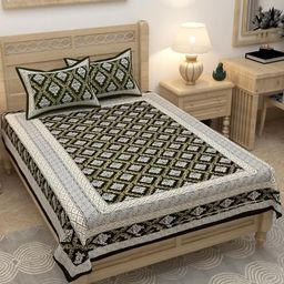 Lali Prints Grey & White Ethnic Motifs 180 TC Single Bedsheet with 2 Pillow Covers-image-58