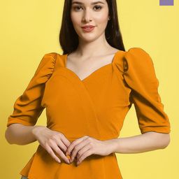 Metronaut Women Pack Of 2 Puff Sleeves Crop Regular Top-image-77