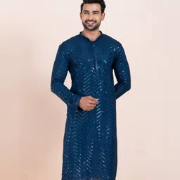 ROOTED LIBAAS Men Geometric Pathani Kurta-image-63