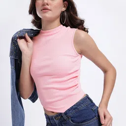 glitchez Ribbed & Ready Sleeveless Asymmetric Hem Top-image-73