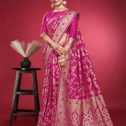 Florence Woven Design Pure Silk Fusion Saree-image-36
