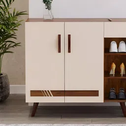 bluewud Brown Oleye Shoe Rack Cabinet With Drawer Open Shelves image 2