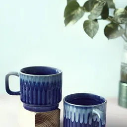 Rare Planet Blue & Turquoise Blue 2 Pieces Textured Ceramic Glossy Mug-image-50