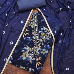 Peachmode Floral Printed Beads & Stones Pure Cotton Unstitched Dress Material-image-59