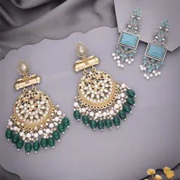 Anouk Set Of 2 Artificial Stones and Beaded Contemporary Drop Earrings-36