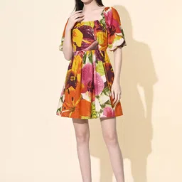 PRETTY LOVING THING Women Floral Print Cold-Shoulder A-Line Mini Dress-image-13