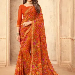 DIVASTRI Floral Pure Chiffon Saree-image-84