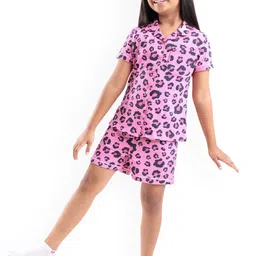 Honeyhap Girls Cotton Leopard Printed Pure Cotton Shirt Collar Neck Night suit-picture-5