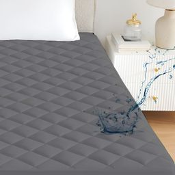CRAZY WORLD Grey Polycotton Water Resistant Mattress Protector-image-77