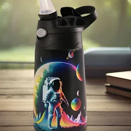 Aura Black & Blue Single Stainless Steel Printed Water Bottle-image-46