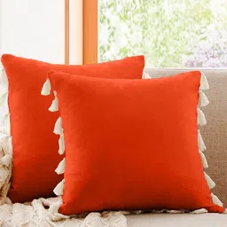 Cottonfry Orange & White 2 Pieces Jute Silk Square Cushion Covers-58