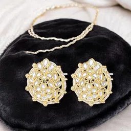 Mahi Floral Kundan & Beads Ethnic Stud Earrings-image-70