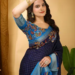 KALINI Kalamkari Printed Woven Design Zari Saree-image-43