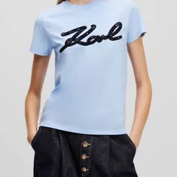 Karl Lagerfeld Women Typography Printed Round Neck Cotton T-shirt-image-28