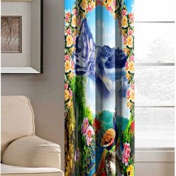 Aura Blue & Pink Floral Printed Window Curtain-image-92