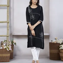 Wedani Floral Embroidered Thread Work Round Neck Straight Kurta-11