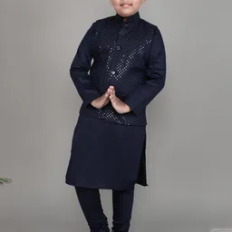 Little Clothings Boys Regular Sequinned Kurta with Churidar-image-77