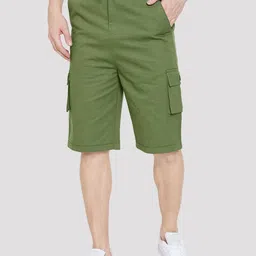 Hypernation Men Pure Cotton Mid-Rise Cargo Shorts-image-68