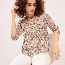 Mayra Women Cotton Floral Printed Roll-Up Sleeves Top-image-53